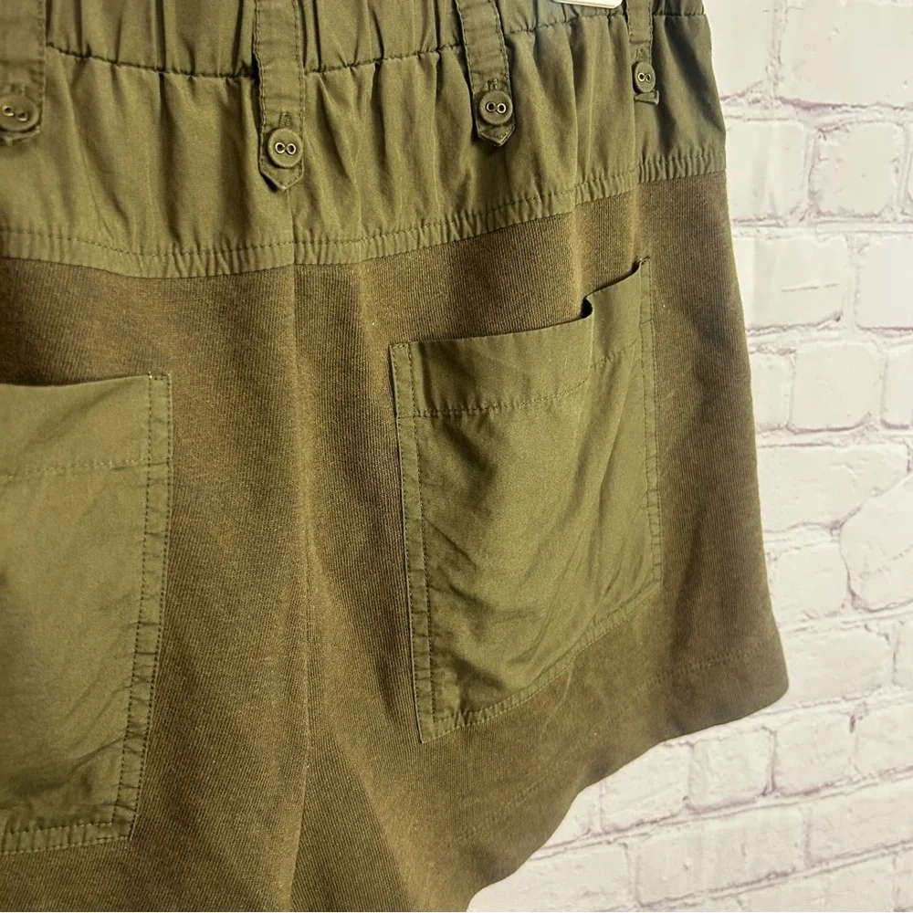 Ulla Johnson olive green designer mixed media shorts retro chic button accent